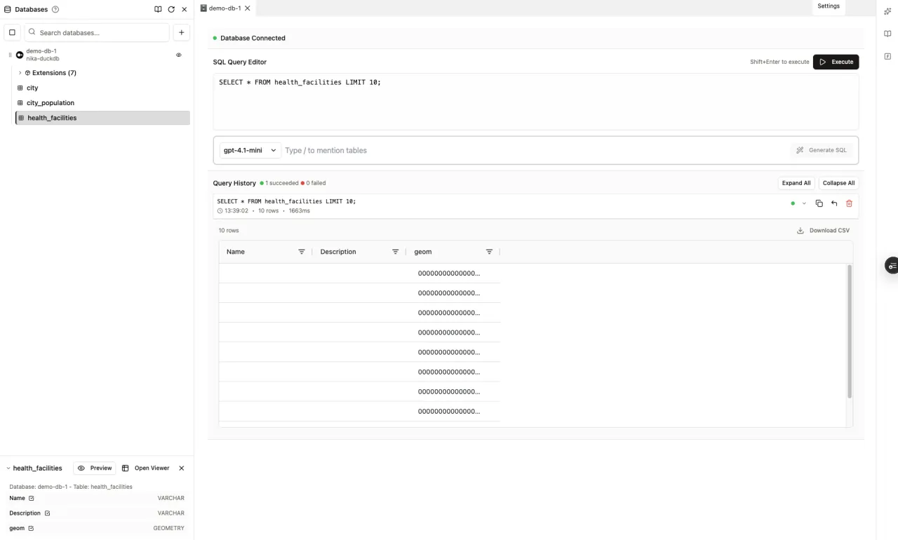 NIKA DBMS interface