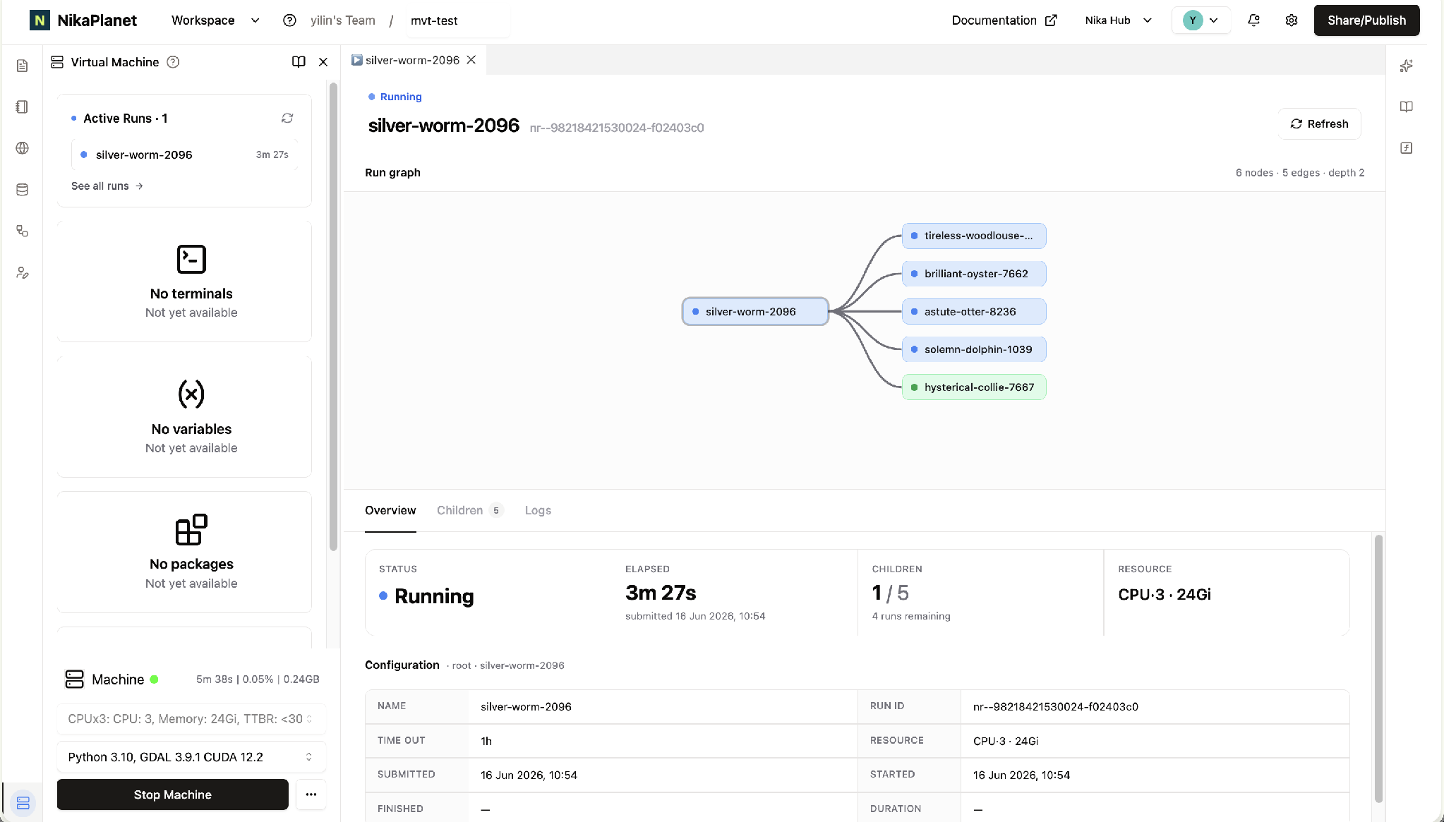 Figure: NIKA Runner UI for monitoring active, historical, and fan-out geospatial compute jobs.