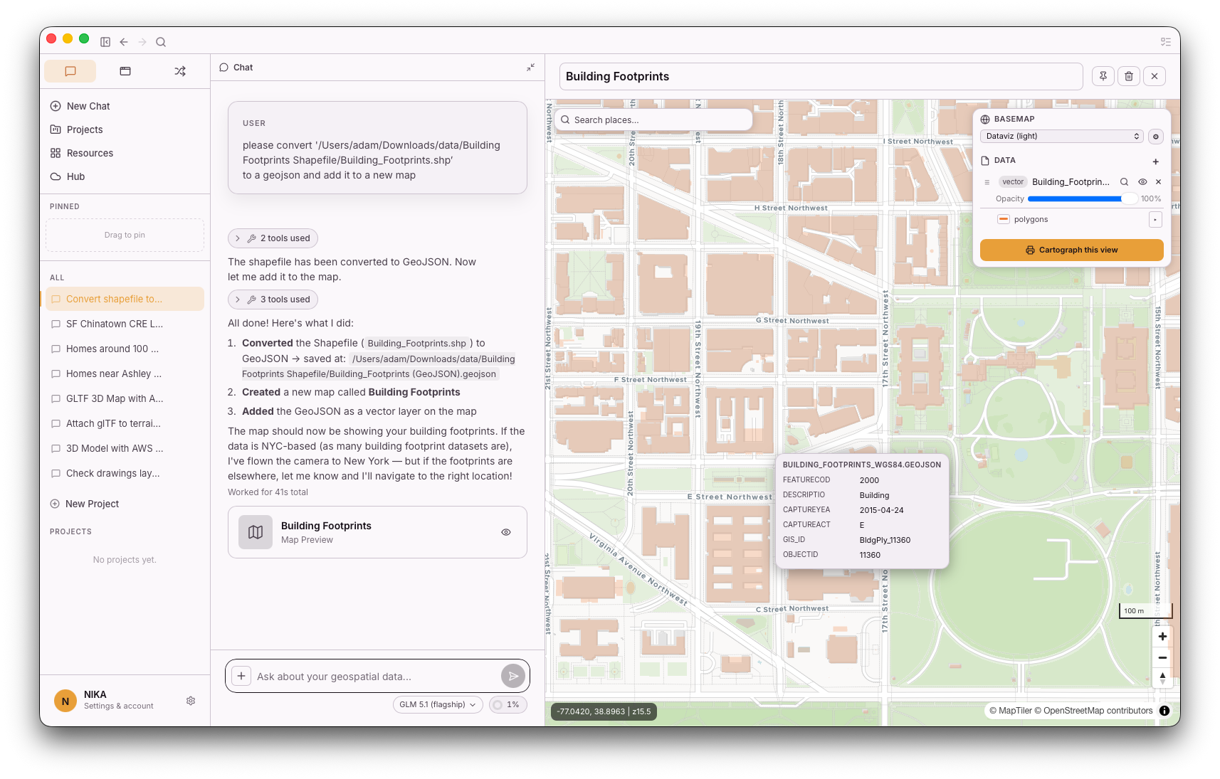 Figure 3 — Converting a Shapefile to GeoJSON and dropping it straight onto a map. Windows and macOS.