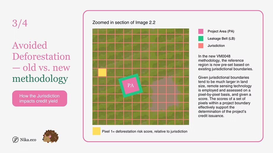 Zoomed-in grid over the jurisdiction boundary showing pixel-by-pixel deforestation risk scores used to calculate the baseline